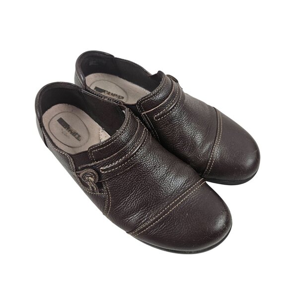 Clarks Collection Shoes Womens Size 7.5 W Soft Cushion Brown Leather Slip On - Picture 1 of 10